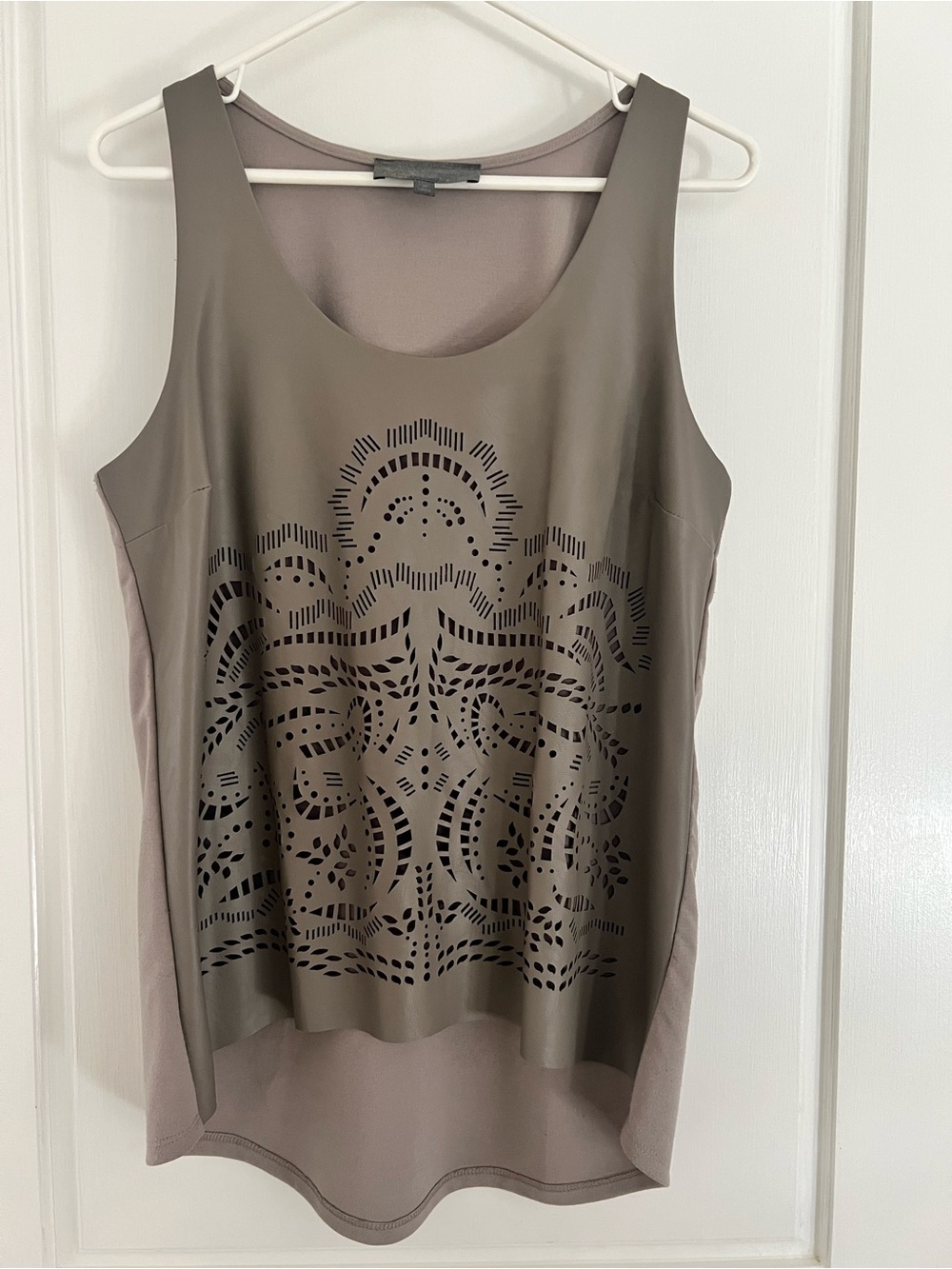 Laser-Cut Taupe Sleeveless Tunic Top